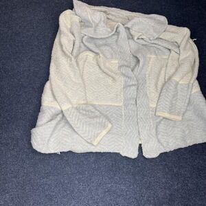 Lucky Brand Sweater Womens Large Gray Cream Open Front Knit Cardigan Soft